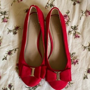 Red kitten heels